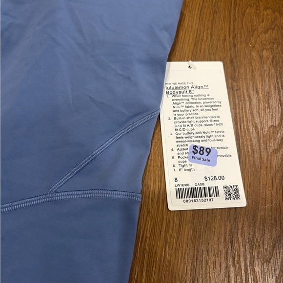 LULULEMON Align 6” Bodysuit Oasis Blue OASB Size 8 - Picture 8 of 8